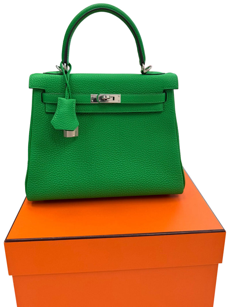 Hermes Kelly 25 Bamboo Togo Leather with Palladium Hardware Handbag