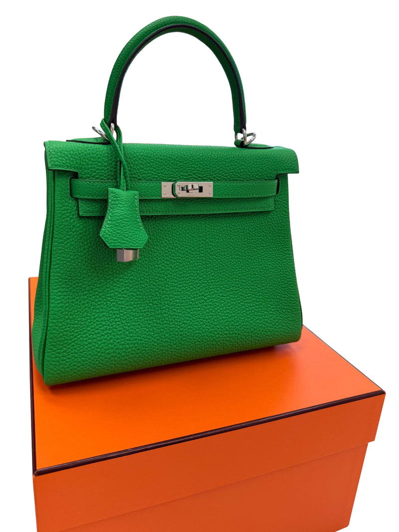 Hermes Kelly 25 Bamboo Togo Leather with Palladium Hardware Handbag