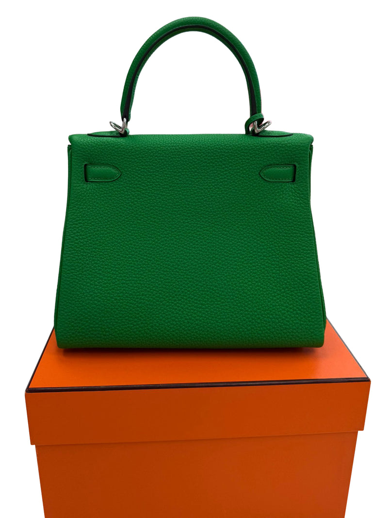 Hermes Kelly 25 Bamboo Togo Leather with Palladium Hardware Handbag
