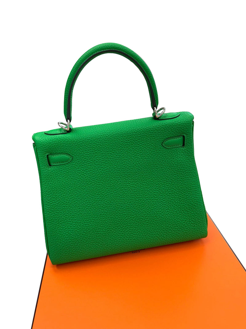 Hermes Kelly 25 Bamboo Togo Leather with Palladium Hardware Handbag