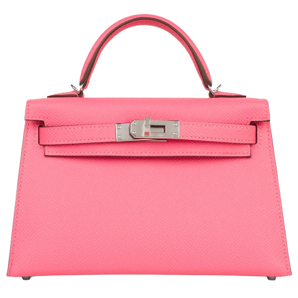 Hermes Mini Kelly Rose Azalee Epsom Leather with Palladium Hardware Handbag