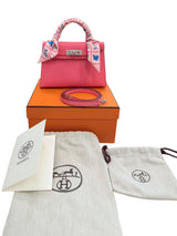 Hermes Mini Kelly Rose Azalee Epsom Leather with Palladium Hardware Handbag
