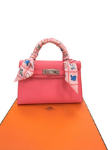 Hermes Mini Kelly Rose Azalee Epsom Leather with Palladium Hardware Handbag