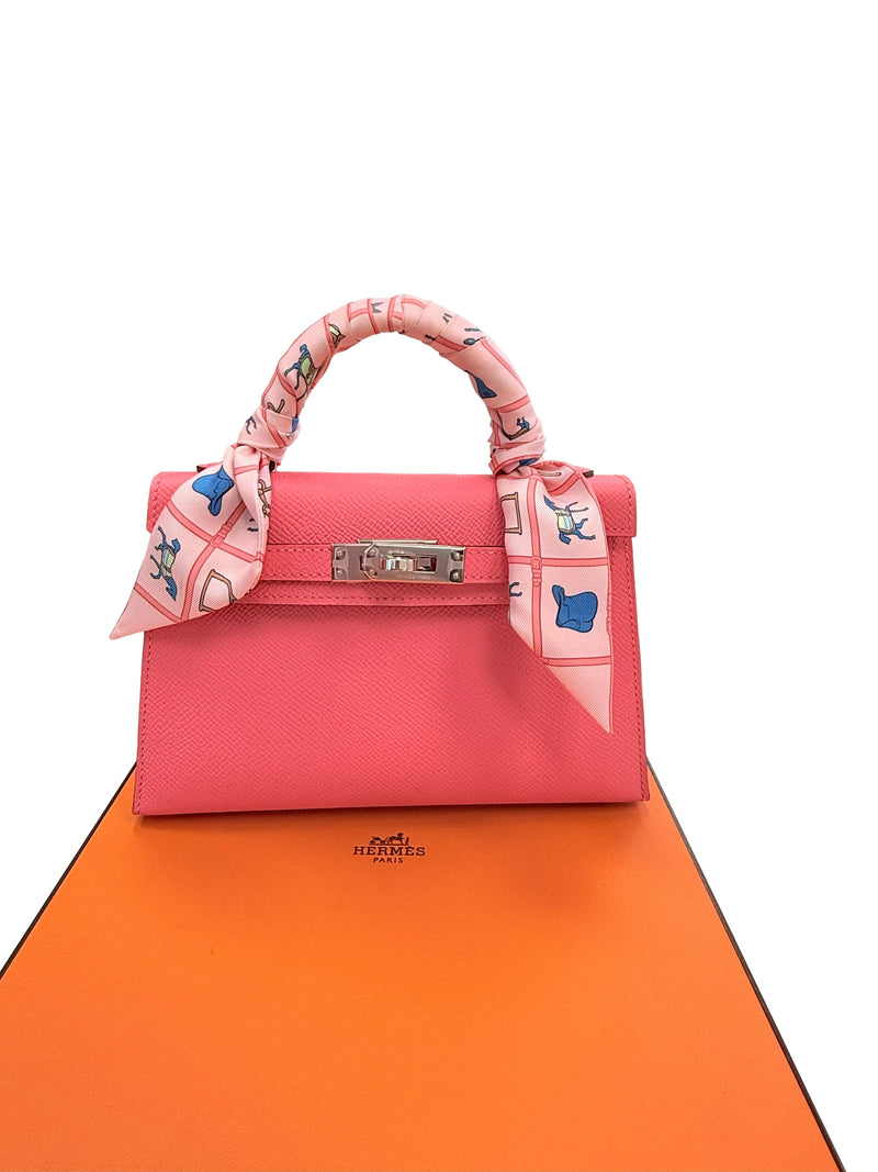 Hermes Mini Kelly Rose Azalee Epsom Leather with Palladium Hardware Handbag