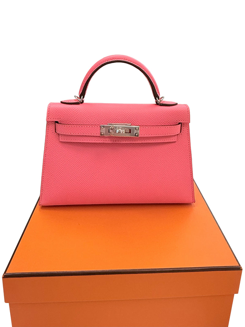 Hermes Mini Kelly Rose Azalee Epsom Leather with Palladium Hardware Handbag