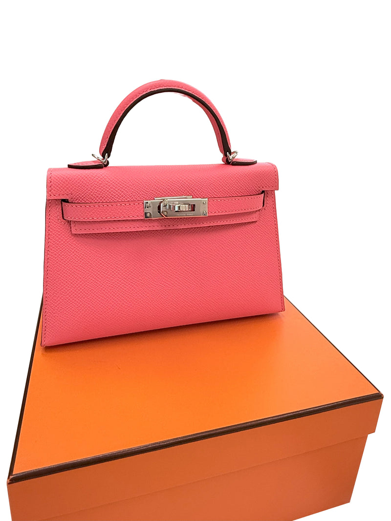 Hermes Mini Kelly Rose Azalee Epsom Leather with Palladium Hardware Handbag