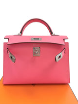 Hermes Mini Kelly Rose Azalee Epsom Leather with Palladium Hardware Handbag