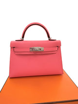Hermes Mini Kelly Rose Azalee Epsom Leather with Palladium Hardware Handbag