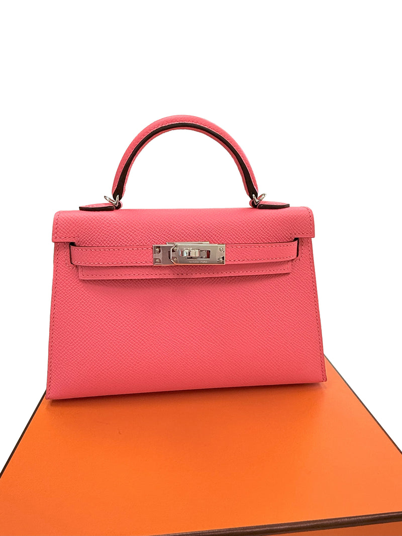 Hermes Mini Kelly Rose Azalee Epsom Leather with Palladium Hardware Handbag