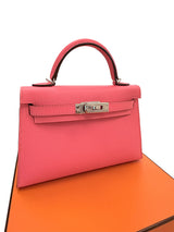 Hermes Mini Kelly Rose Azalee Epsom Leather with Palladium Hardware Handbag