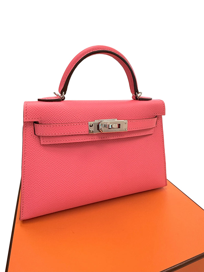 Hermes Mini Kelly Rose Azalee Epsom Leather with Palladium Hardware Handbag