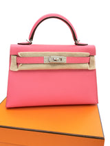 Hermes Mini Kelly Rose Azalee Epsom Leather with Palladium Hardware Handbag