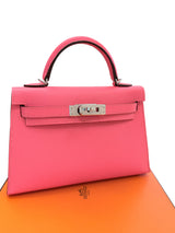 Hermes Mini Kelly Rose Azalee Epsom Leather with Palladium Hardware Handbag
