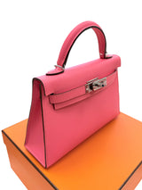 Hermes Mini Kelly Rose Azalee Epsom Leather with Palladium Hardware Handbag