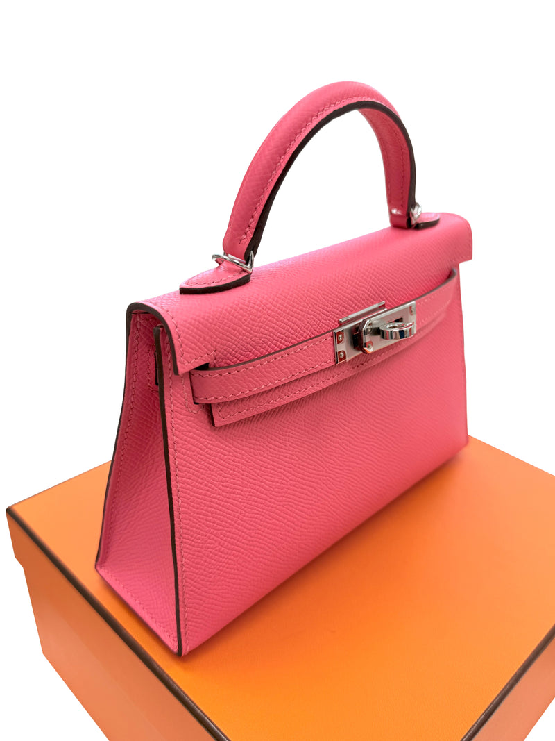 Hermes Mini Kelly Rose Azalee Epsom Leather with Palladium Hardware Handbag