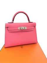 Hermes Mini Kelly Rose Azalee Epsom Leather with Palladium Hardware Handbag