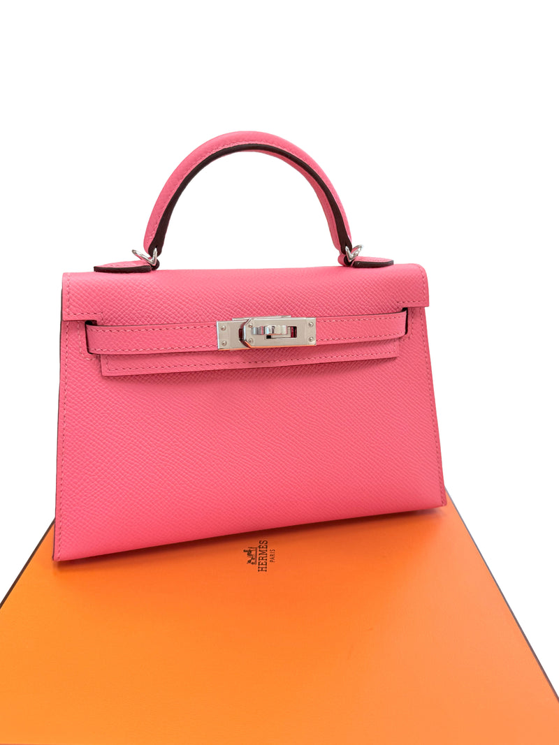 Hermes Mini Kelly Rose Azalee Epsom Leather with Palladium Hardware Handbag