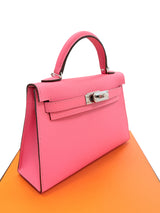 Hermes Mini Kelly Rose Azalee Epsom Leather with Palladium Hardware Handbag