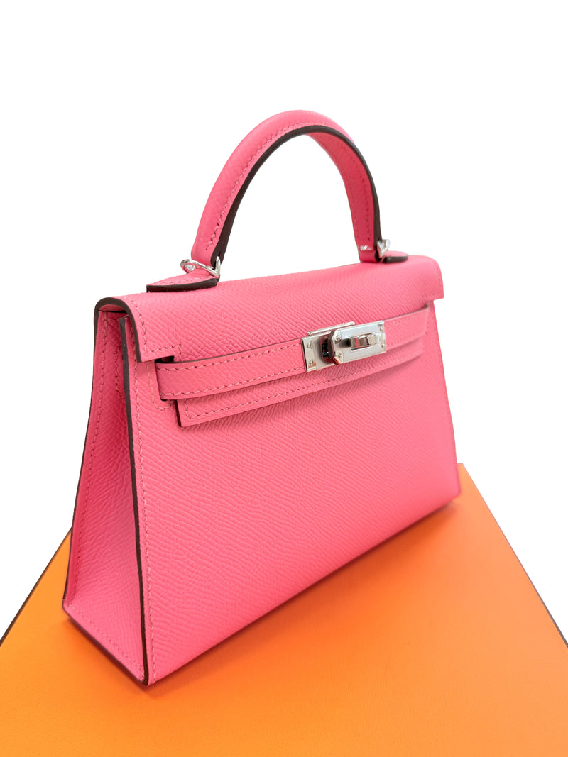 Hermes Mini Kelly Rose Azalee Epsom Leather with Palladium Hardware Handbag