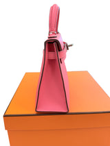 Hermes Mini Kelly Rose Azalee Epsom Leather with Palladium Hardware Handbag
