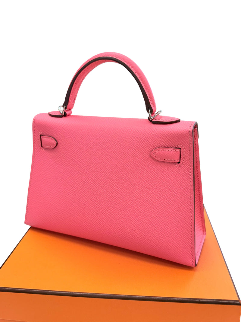 Hermes Mini Kelly Rose Azalee Epsom Leather with Palladium Hardware Handbag