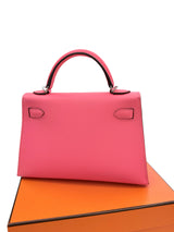 Hermes Mini Kelly Rose Azalee Epsom Leather with Palladium Hardware Handbag