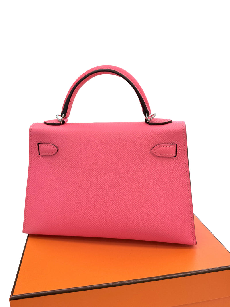 Hermes Mini Kelly Rose Azalee Epsom Leather with Palladium Hardware Handbag