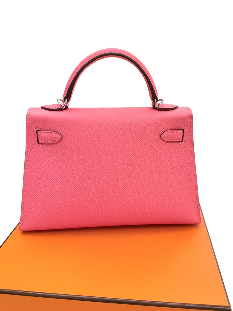 Hermes Mini Kelly Rose Azalee Epsom Leather with Palladium Hardware Handbag