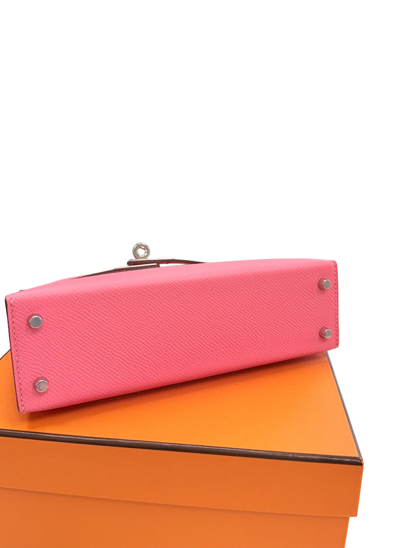 Hermes Mini Kelly Rose Azalee Epsom Leather with Palladium Hardware Handbag