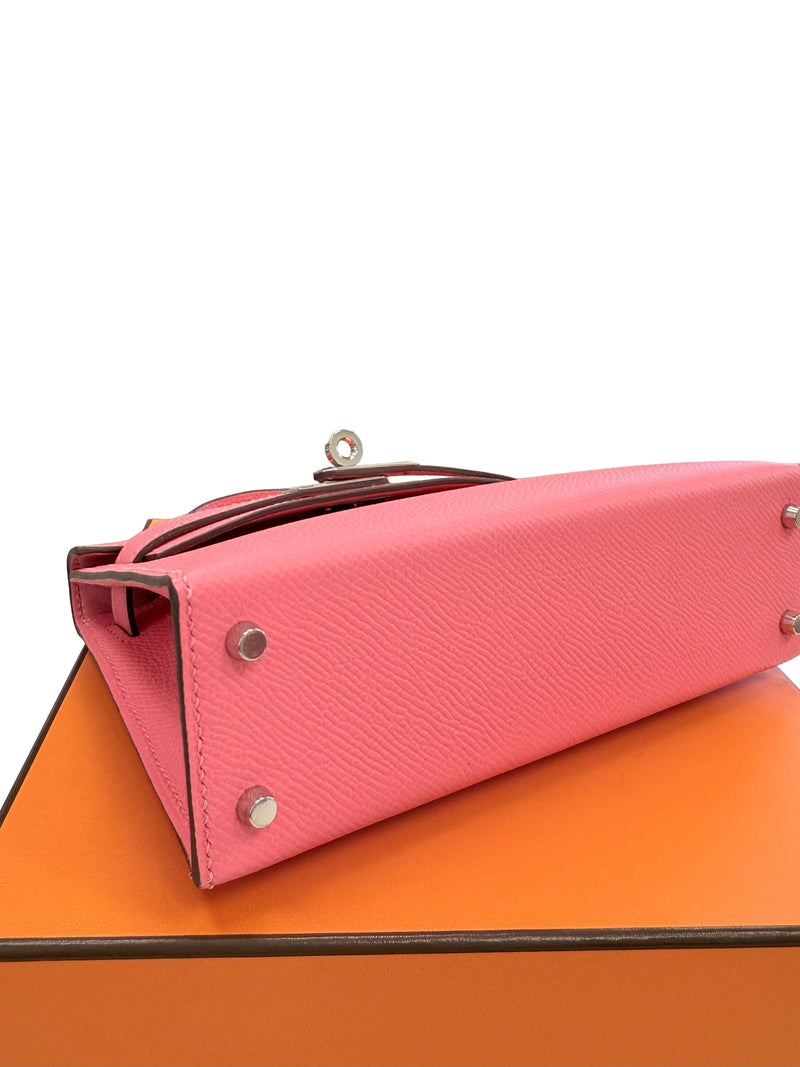 Hermes Mini Kelly Rose Azalee Epsom Leather with Palladium Hardware Handbag