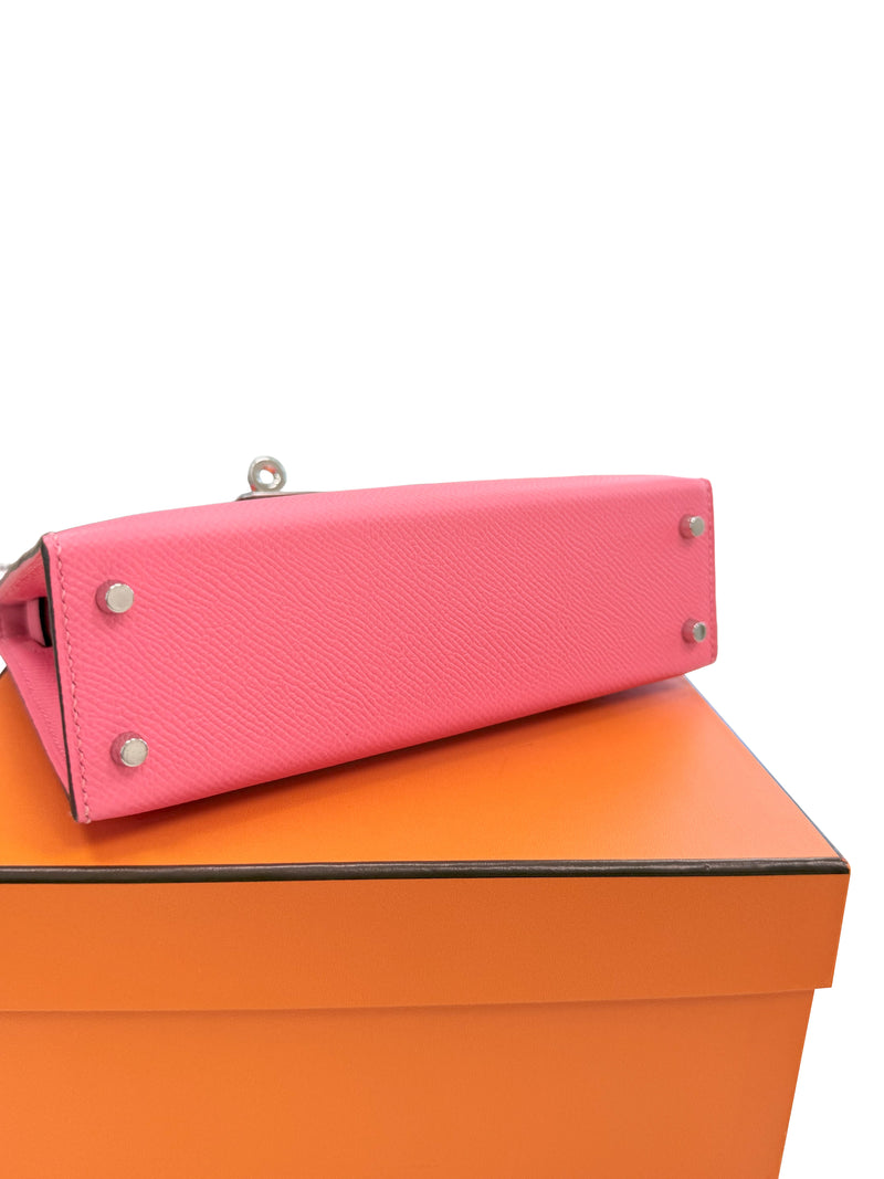 Hermes Mini Kelly Rose Azalee Epsom Leather with Palladium Hardware Handbag
