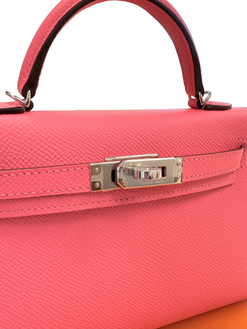 Hermes Mini Kelly Rose Azalee Epsom Leather with Palladium Hardware Handbag