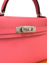 Hermes Mini Kelly Rose Azalee Epsom Leather with Palladium Hardware Handbag