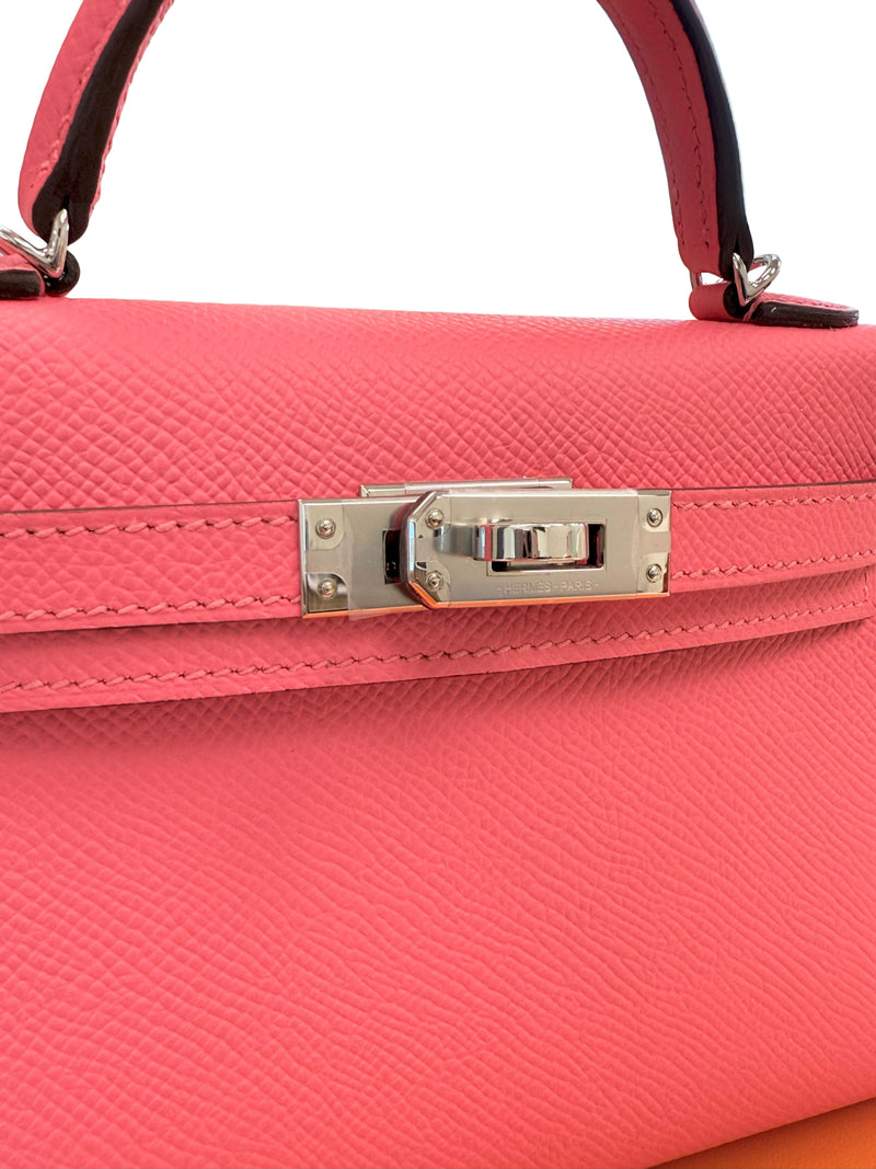 Hermes Mini Kelly Rose Azalee Epsom Leather with Palladium Hardware Handbag
