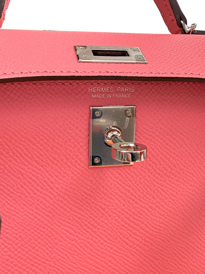Hermes Mini Kelly Rose Azalee Epsom Leather with Palladium Hardware Handbag