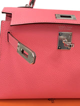 Hermes Mini Kelly Rose Azalee Epsom Leather with Palladium Hardware Handbag