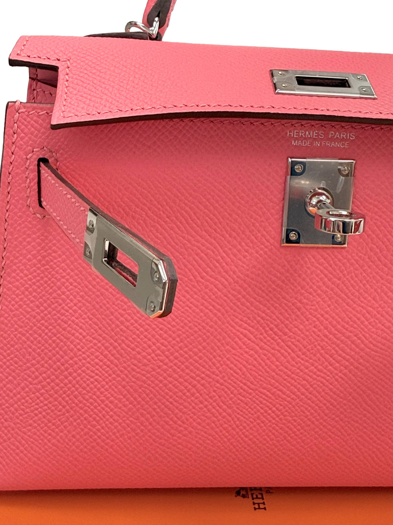 Hermes Mini Kelly Rose Azalee Epsom Leather with Palladium Hardware Handbag