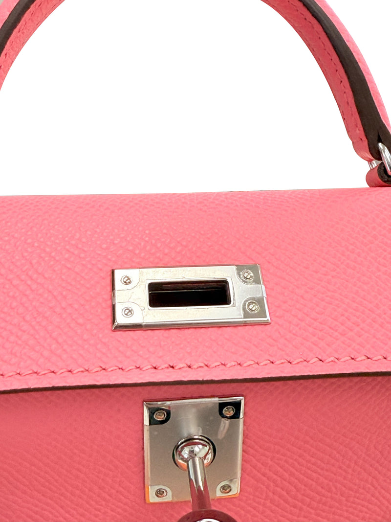 Hermes Mini Kelly Rose Azalee Epsom Leather with Palladium Hardware Handbag