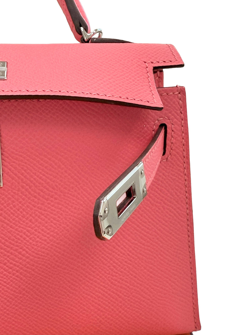 Hermes Mini Kelly Rose Azalee Epsom Leather with Palladium Hardware Handbag