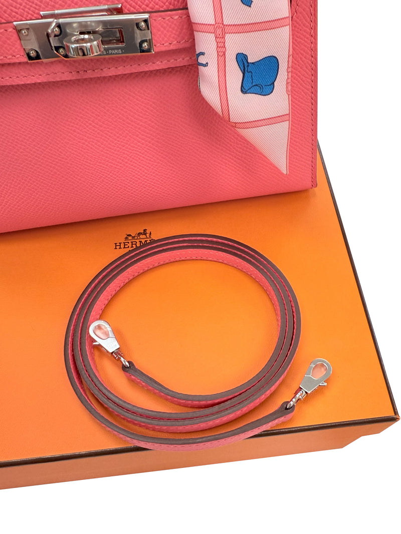 Hermes Mini Kelly Rose Azalee Epsom Leather with Palladium Hardware Handbag