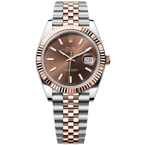 Rolex Datejust 41mm Two-Tone Rose Gold Steel Fluted Chocolate Dial Watch 126331