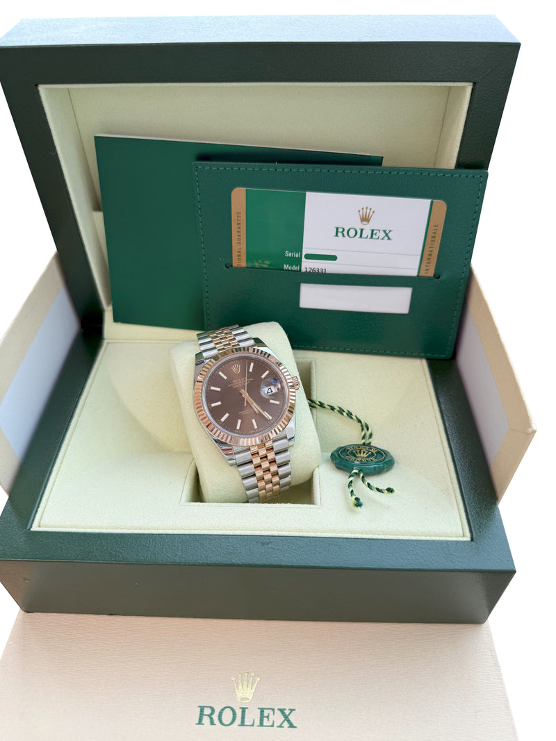 Rolex Datejust 41mm Two-Tone Rose Gold Steel Fluted Chocolate Dial Watch 126331
