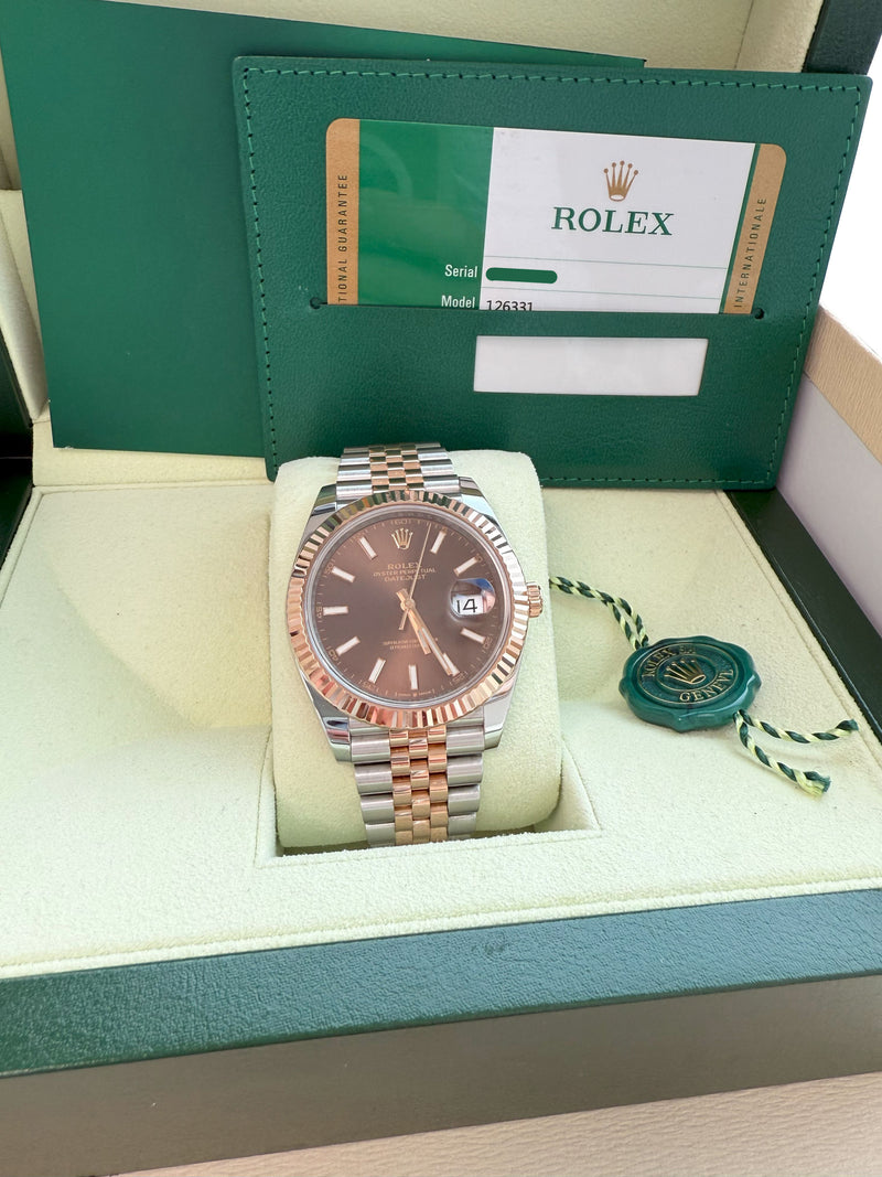 Rolex Datejust 41mm Two-Tone Rose Gold Steel Fluted Chocolate Dial Watch 126331