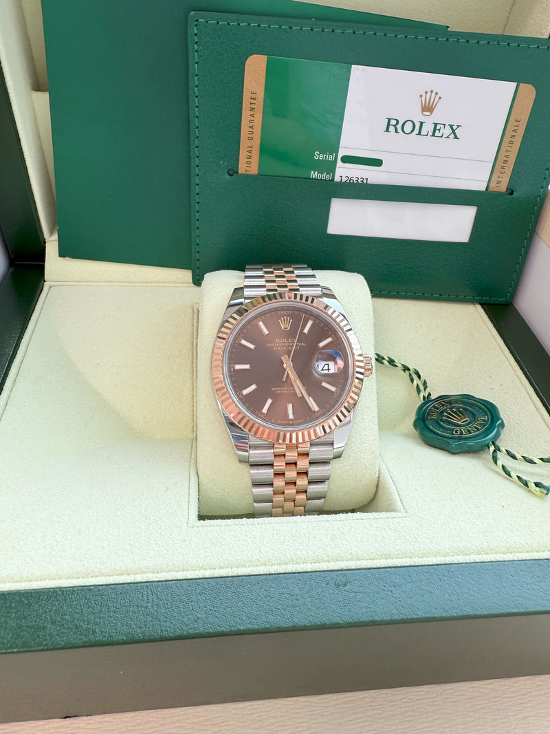 Rolex Datejust 41mm Two-Tone Rose Gold Steel Fluted Chocolate Dial Watch 126331