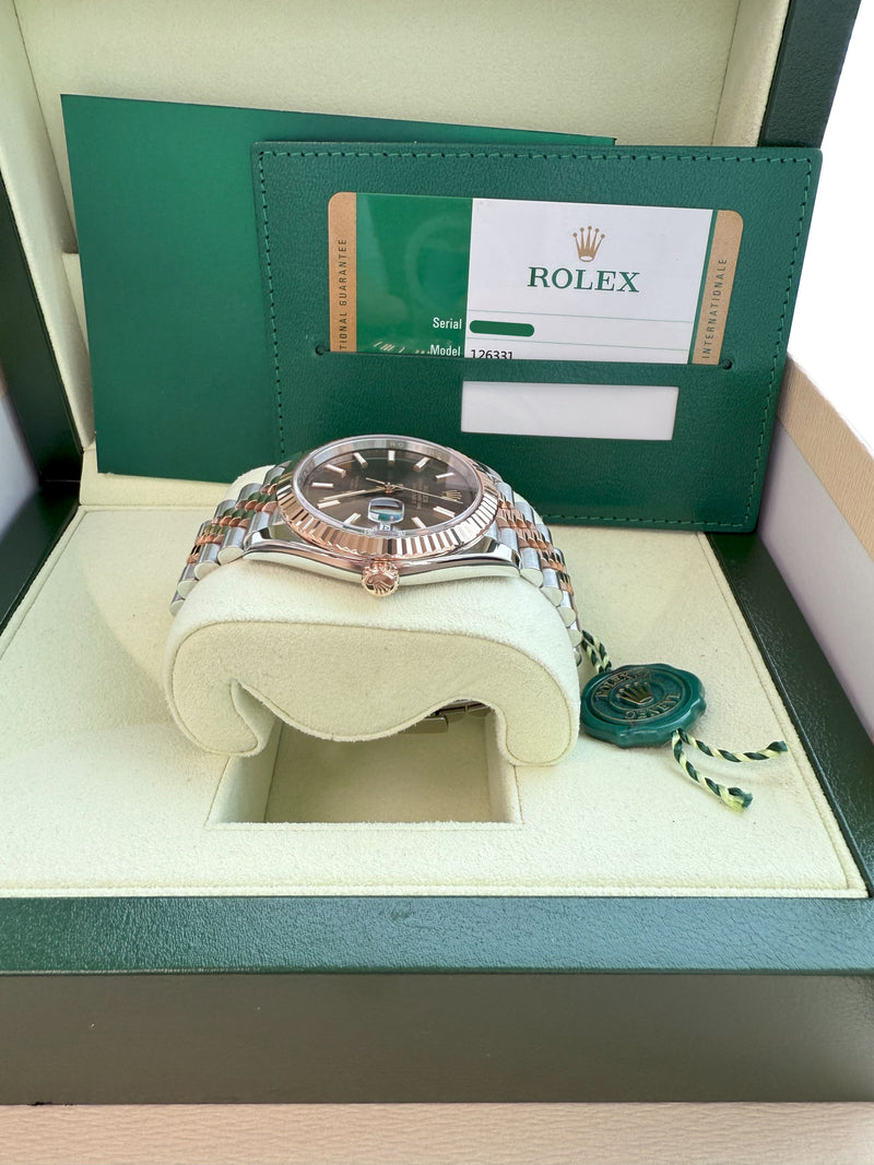 Rolex Datejust 41mm Two-Tone Rose Gold Steel Fluted Chocolate Dial Watch 126331