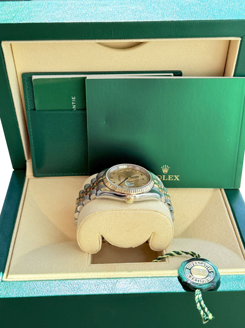 Rolex Datejust 36mm Steel Yellow Gold Champagne Roman Dial Mens Watch 116233