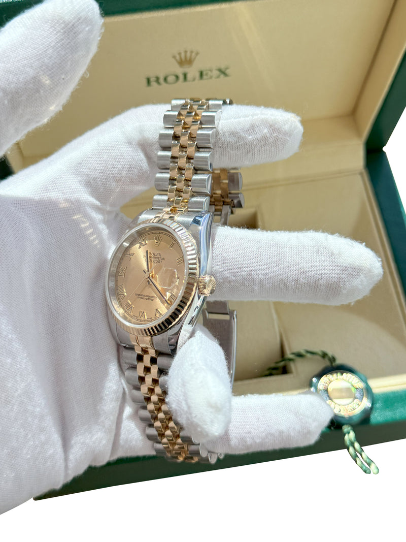 Rolex Datejust 36mm Steel Yellow Gold Champagne Roman Dial Mens Watch 116233