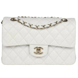 Chanel Small Classic Double Flap White Caviar Light Gold Hardware