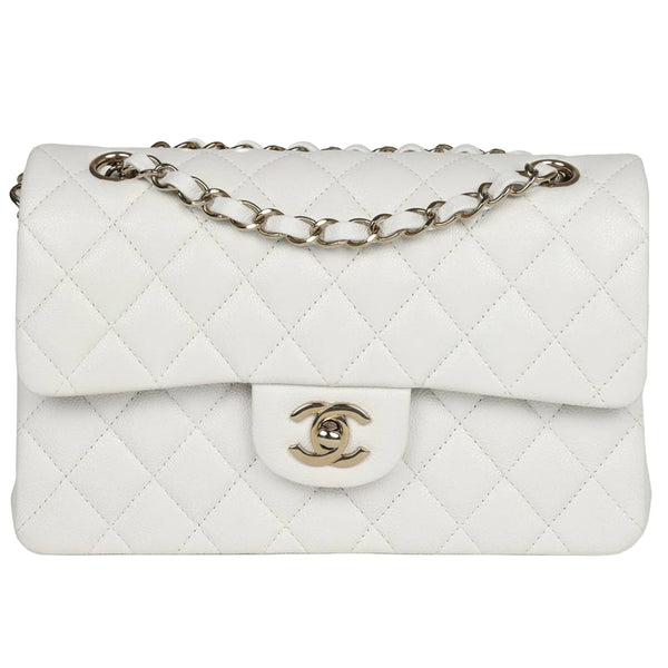 Chanel Small Classic Double Flap White Caviar Light Gold Hardware