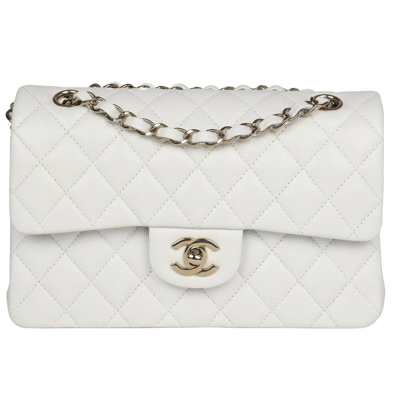 Chanel Small Classic Double Flap White Caviar Light Gold Hardware